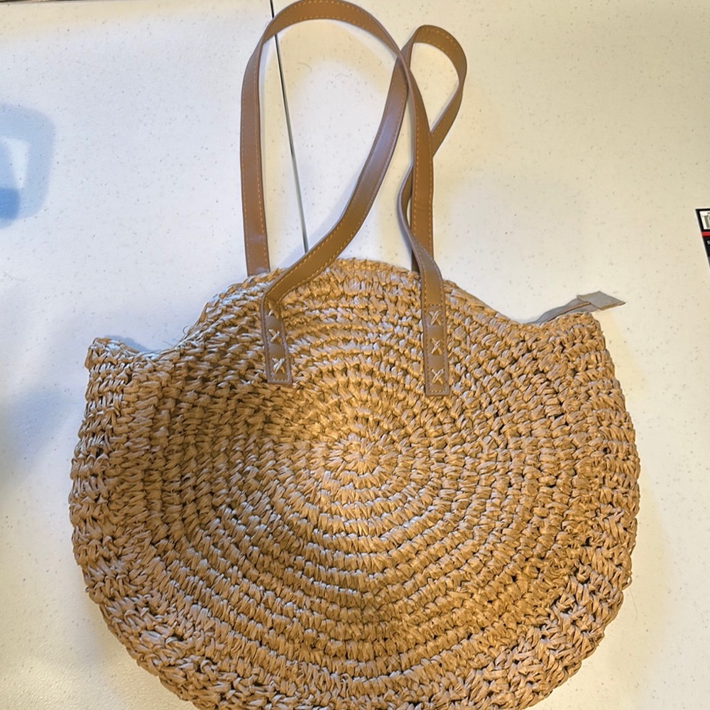 Stylish Tan Woven Tote Bag